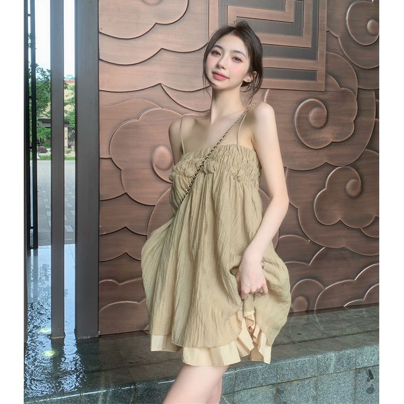 气质吊带连衣裙长袖开衫套装夏季设计法式显瘦初恋裙复古温柔短裙