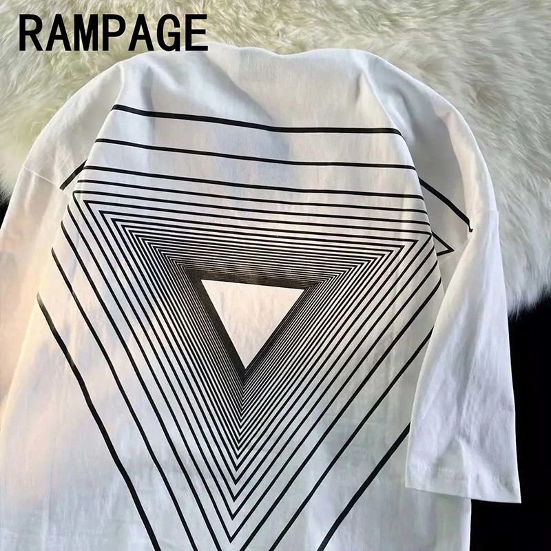 RAMPAGE100%純棉美式街頭三角形短袖男夏寬鬆ins潮流情侶t恤半袖