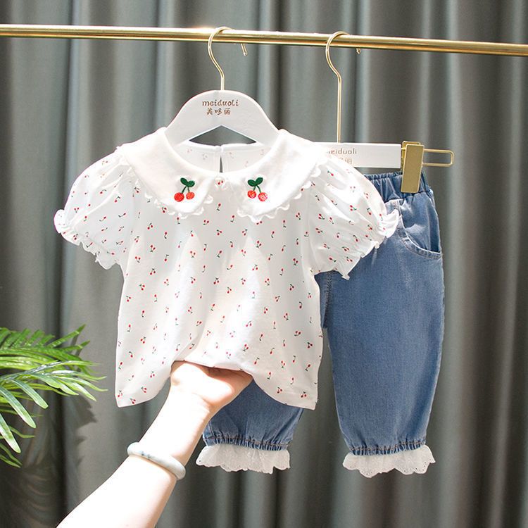 女童短袖t恤夏装新款洋气1-6岁女宝宝娃娃领打底衫婴幼儿纯棉上衣