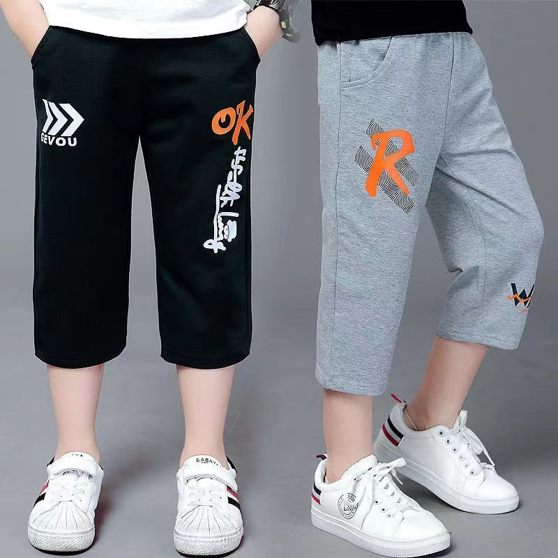 Boys' pants summer children's cropped pants pure cotton summer thin shorts big children's clothing casual sports middle pants summer clothes