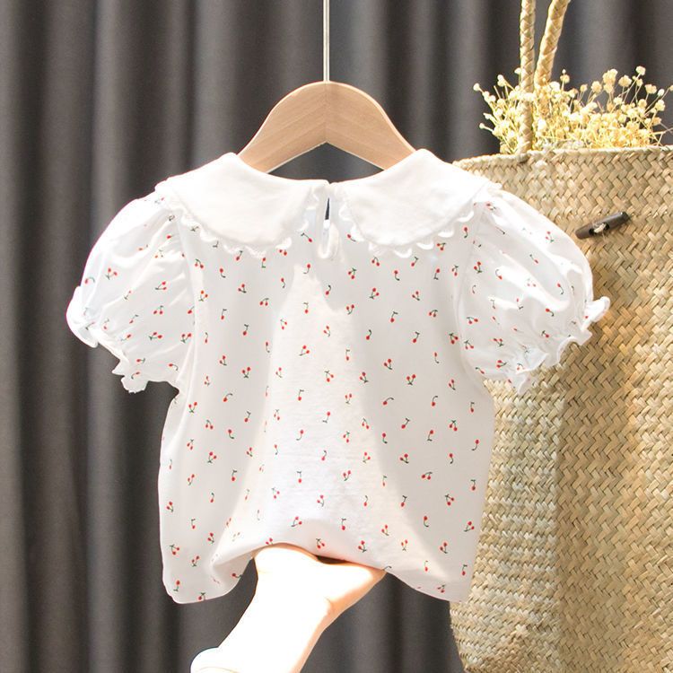 女童短袖t恤夏装新款洋气1-6岁女宝宝娃娃领打底衫婴幼儿纯棉上衣