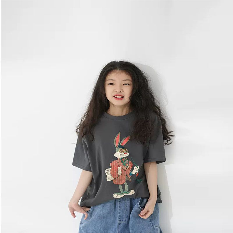 童裝女童夏裝2023新款短袖t恤純棉洋氣兒童體恤中大童寬鬆上衣潮