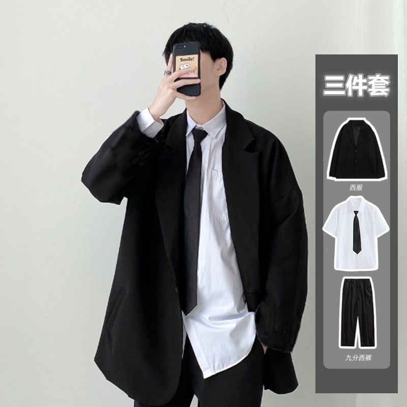 Casual suit jacket boys formal wear Japanese ruffian handsome dk uniform loose college student suit suit summer thin section