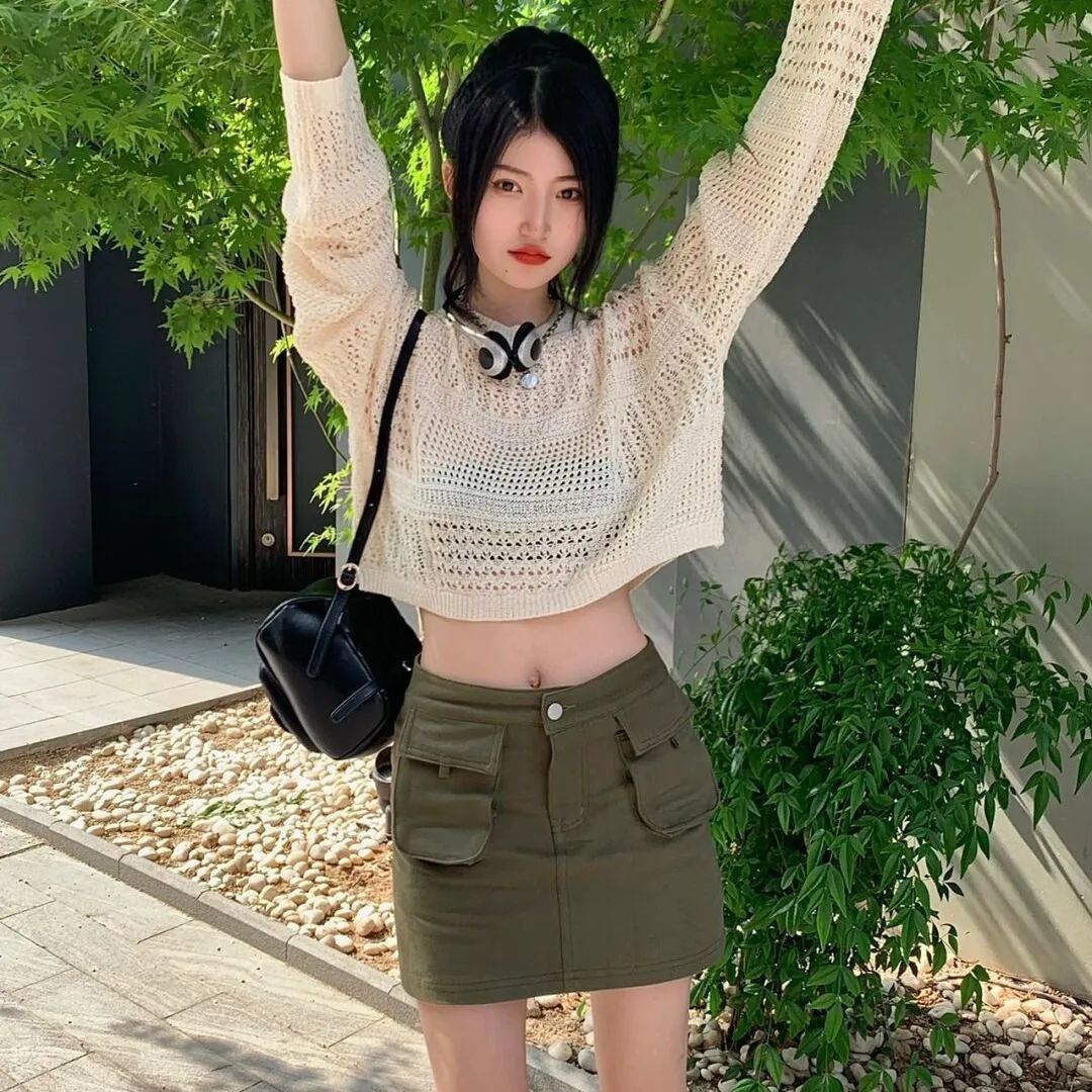 夏季薄款外搭防曬罩衫+牛仔包臀裙兩件套裝女短款套頭針織上衣女