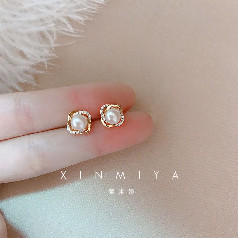 純銀耳釘珍珠耳環女復古法式優雅S925純銀針氣質小巧高級感耳飾潮