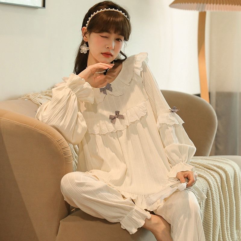 Pajamas women's spring and autumn long-sleeved princess wind suit student girl summer and winter Internet celebrity fairy home clothes can be worn outside