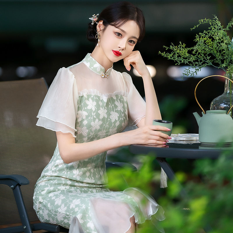 年輕款新中式旗袍女2023年夏季新款顯瘦少女初戀魚尾漢元素連衣裙