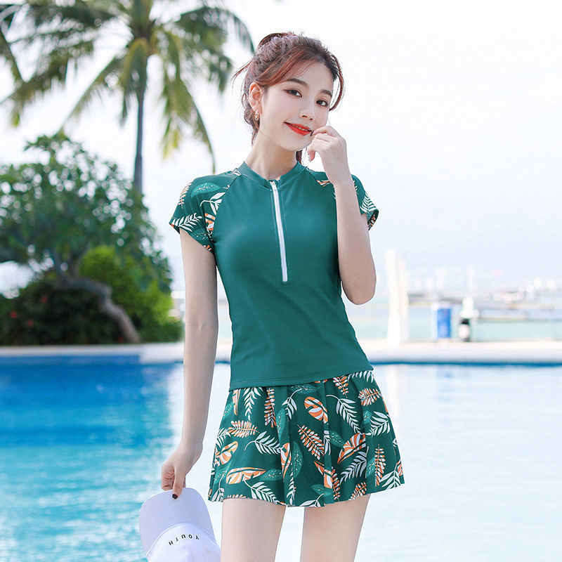 Women's summer conservative swimsuit 2022 new style belly-covering slimming split student professional sports swimming seaside two-piece set