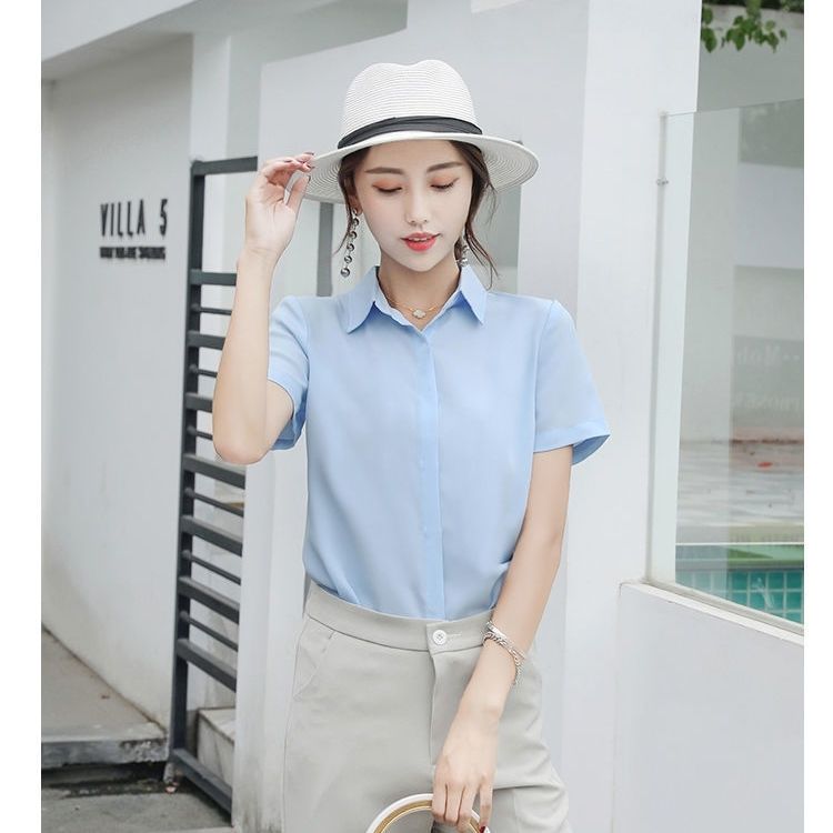 Chiffon shirt female professional summer white work clothes short-sleeved slim Korean top new interview shirt opaque