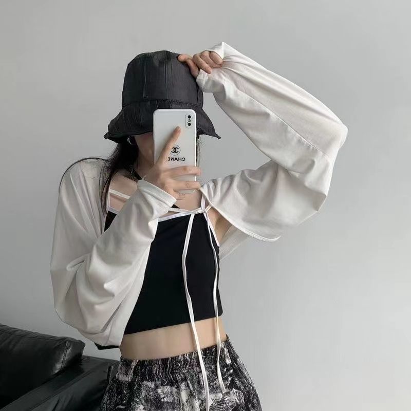 Ice Silk Cardigan Women's Summer Thin Style Outer Wearing Tie Small Shawl Smock Short Coat