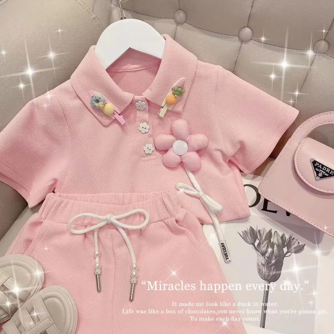 Girls' summer new suit 2022 hot style children's short-sleeved POLO shirt foreign style fashion girl baby summer shorts