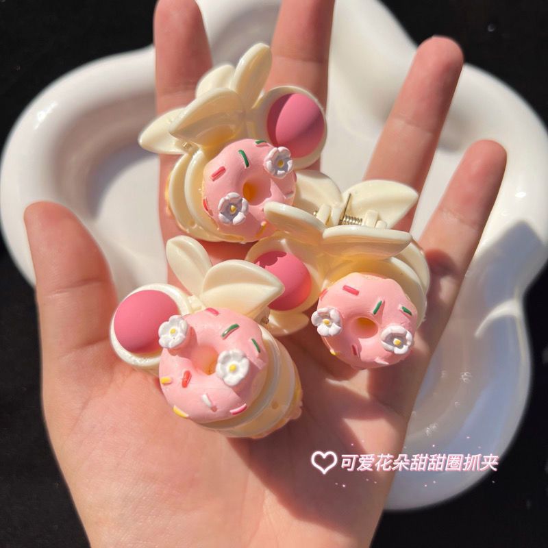 粉色花朵甜甜圈抓夾可愛少女心高馬尾發抓甜美夾子小號鯊魚夾髮飾