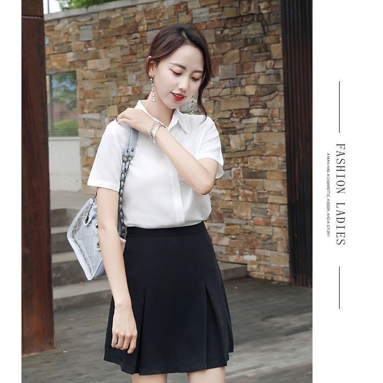 Chiffon shirt female professional summer white work clothes short-sleeved slim Korean top new interview shirt opaque