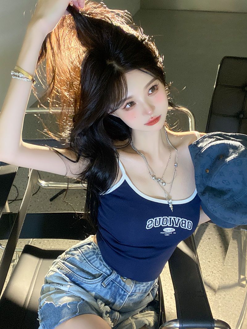 美式復古吊帶小背心女裝夏季辣妹設計感無袖短款緊身內搭上衣外穿