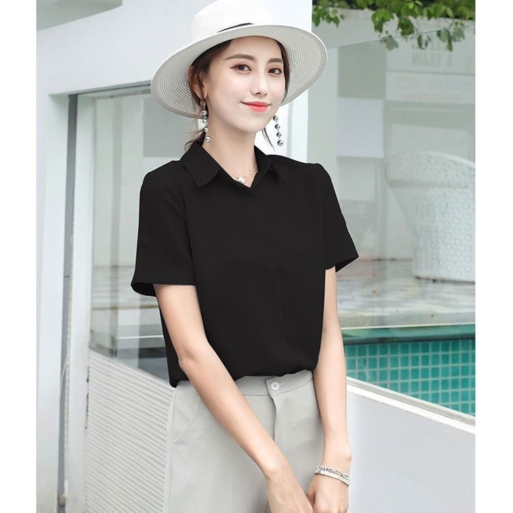 Chiffon shirt female professional summer white work clothes short-sleeved slim Korean top new interview shirt opaque