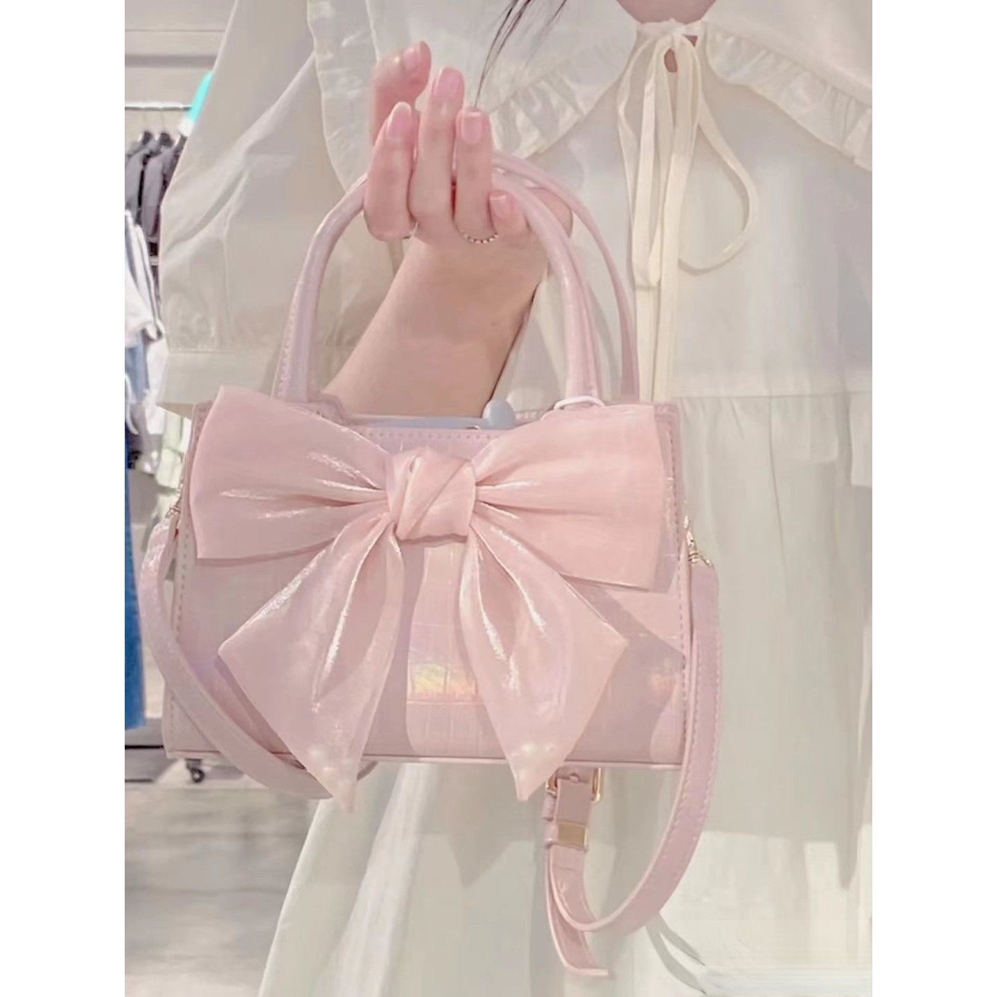 手提包女2023夏季甜心少女包包甜美蝴蝶結潮流通勤女包454374