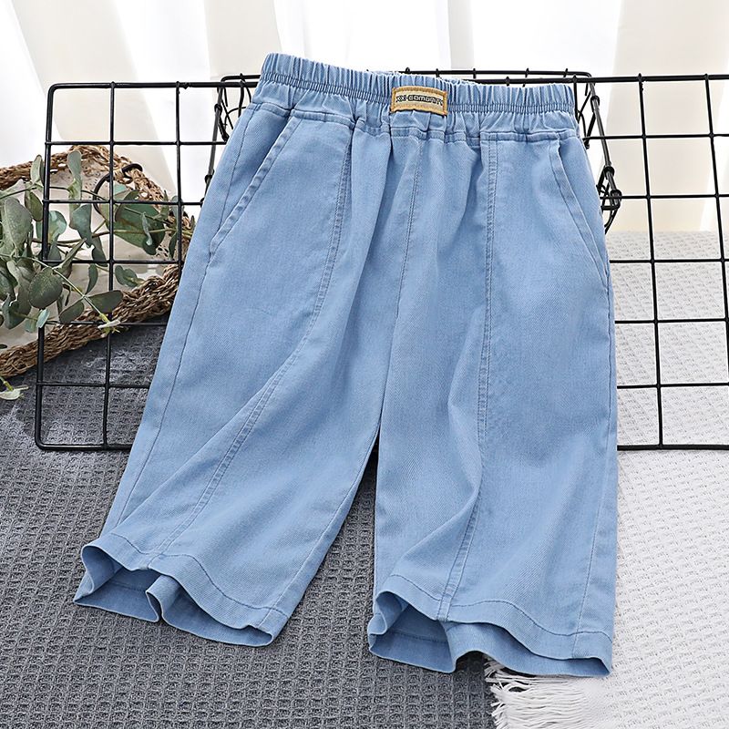 Boys' denim mid-pants summer soft thin shorts children's western-style outerwear cropped pants big boys loose breeches