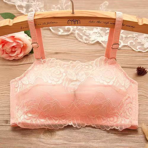【Two-Pack】Sweet Lace Tube Top Underwear Female Students Anti-Small Gathering Small Bra Wrapping Bra Set