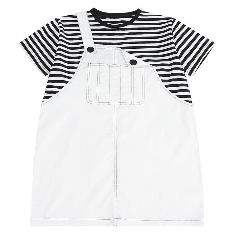 Girls' fake two-piece suspenders skirt children's middle-aged and older children's summer dress primary school students straight skirt girl striped summer