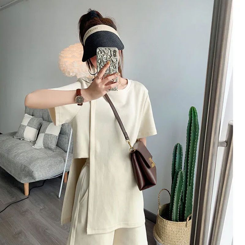 Summer 2022 new large size women's fat MM2-300 catties fashion design short-sleeved T-shirt shorts two-piece suit