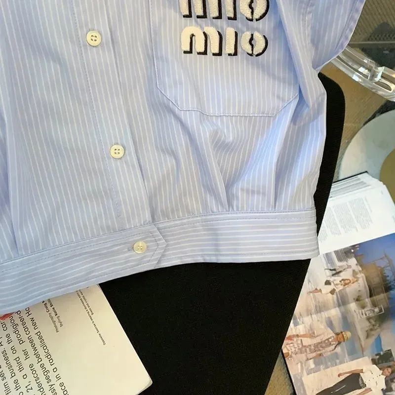 Niche striped polo collar sleeveless shirt women's summer new design sense shirt all-match short small top
