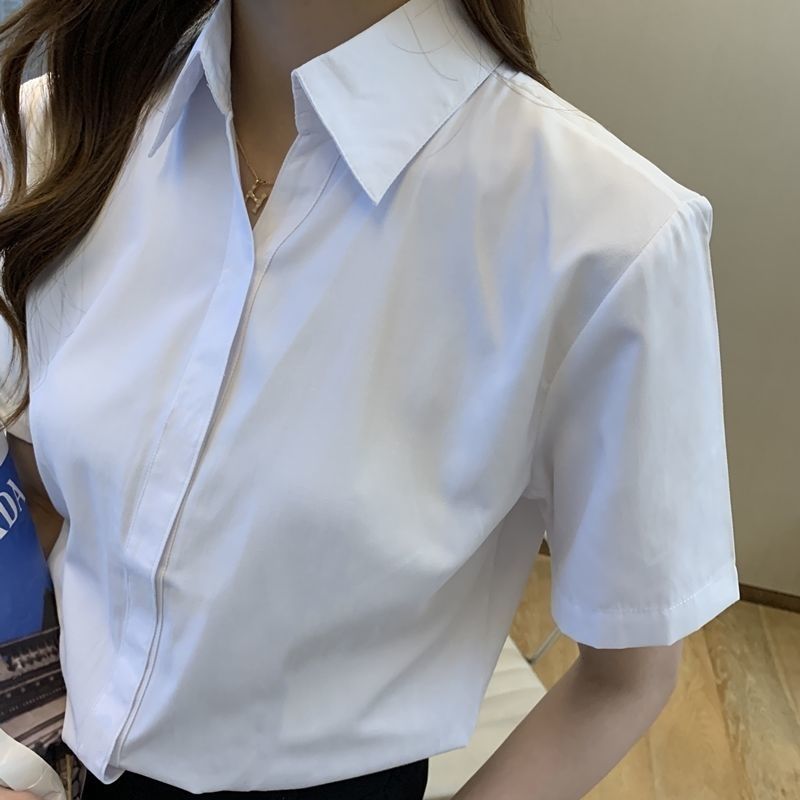 Short-sleeved white shirt women's summer workplace overalls 2022 professional formal wear opaque square collar temperament student shirt
