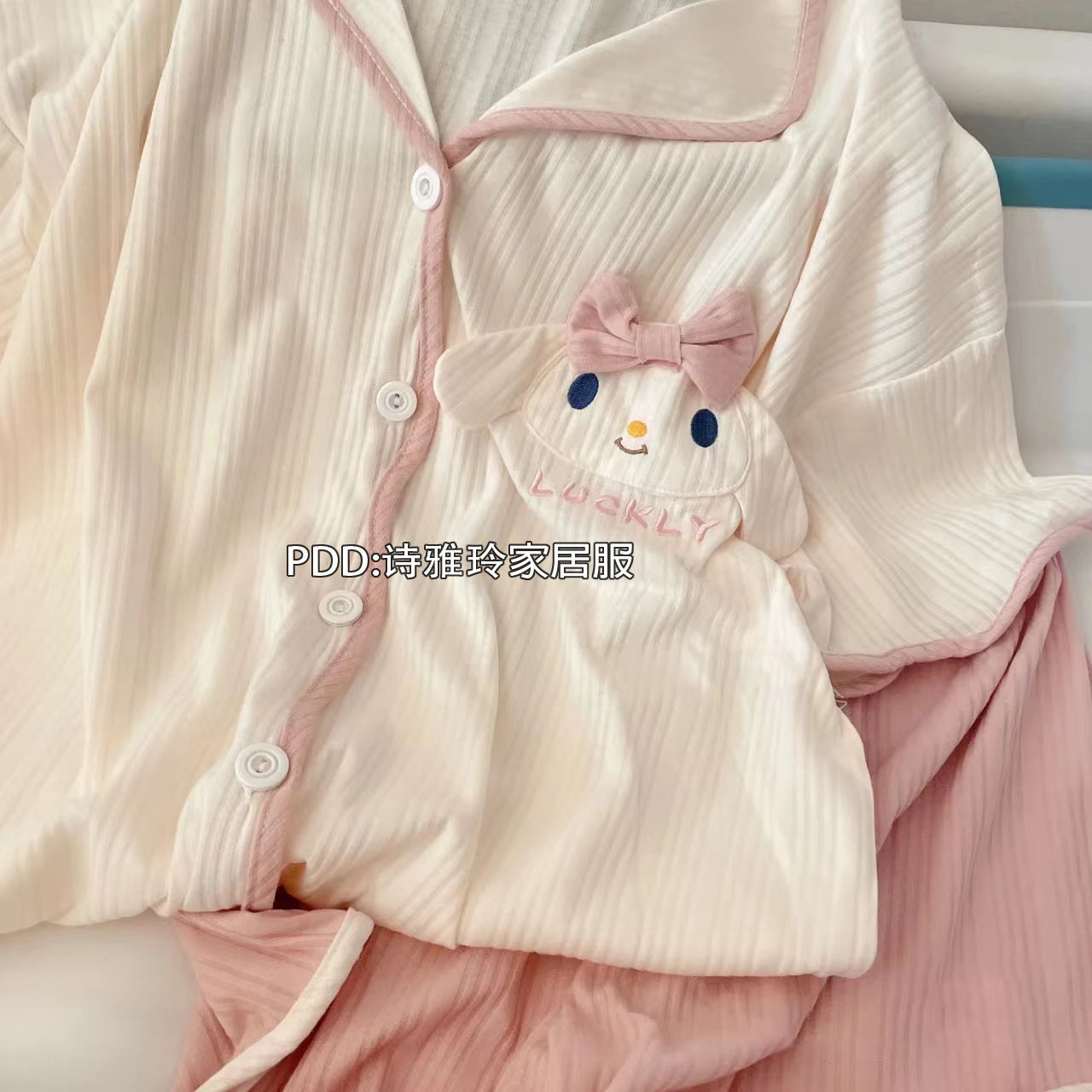 Ins Japanese pajamas girl summer short-sleeved shorts thin cartoon cute Lucky big-eared dog home service suit