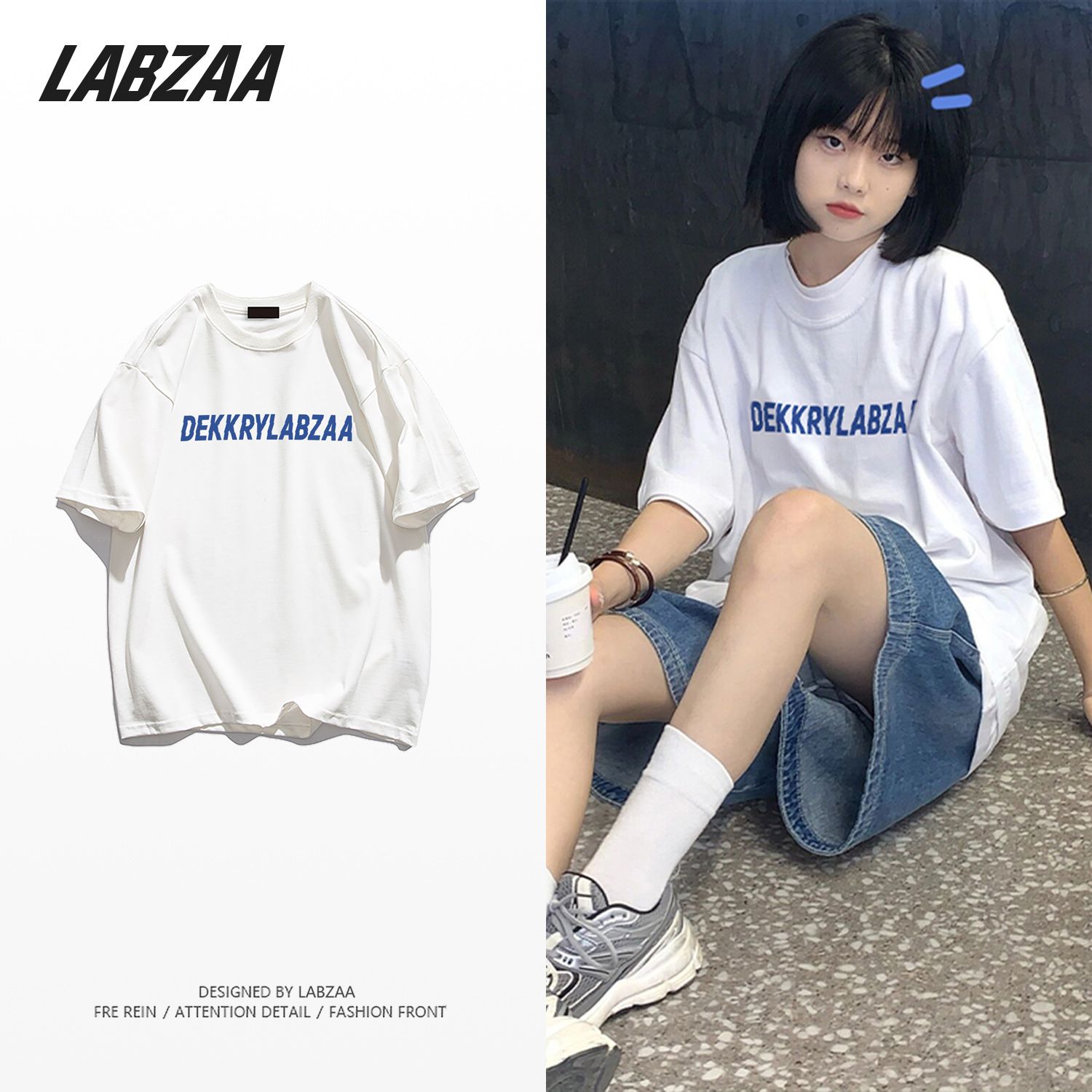 LABZAA cotton letter print short-sleeved t-shirt women's summer oversize loose niche design top tide