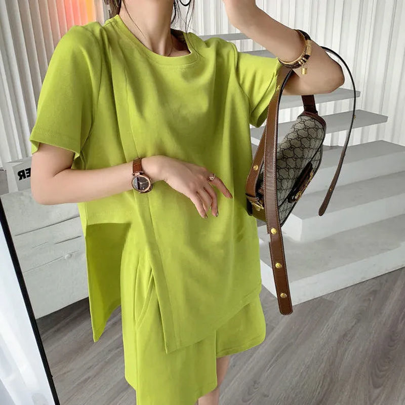 Summer 2022 new large size women's fat MM2-300 catties fashion design short-sleeved T-shirt shorts two-piece suit