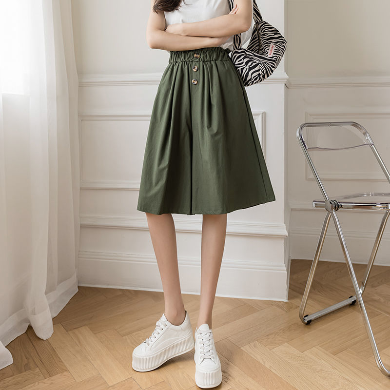Cargo shorts for women, spring and summer new style, loose slimming casual pants, wide-legged, straight, A-line, five-point high-waisted mid-pants