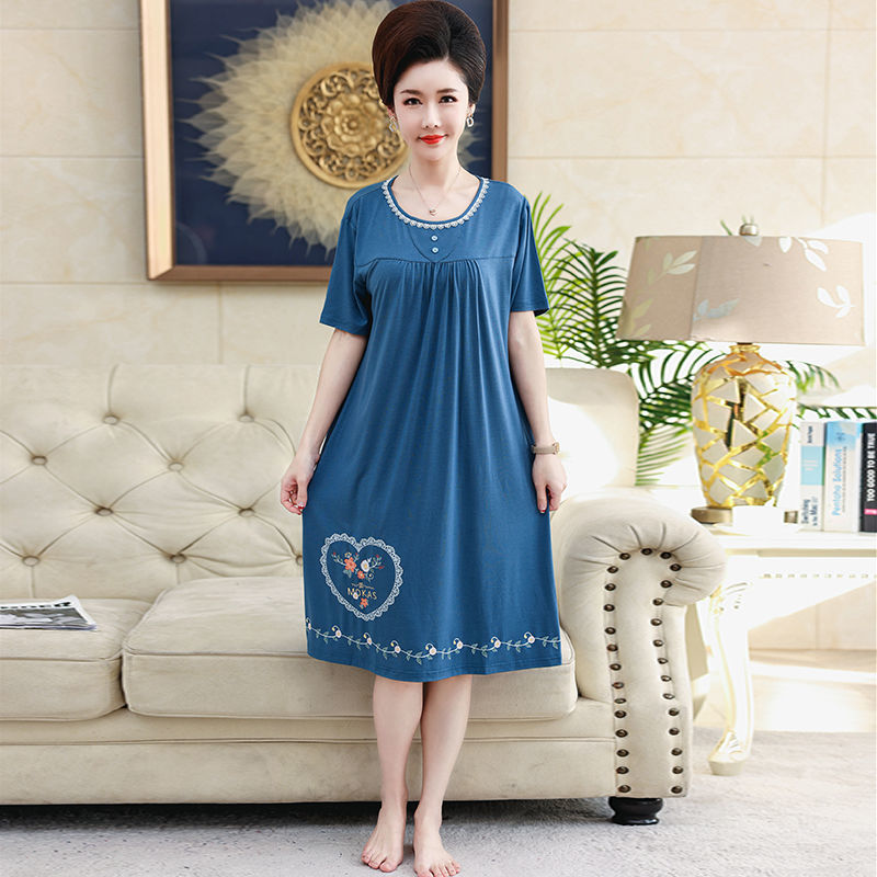 Nanjiren summer thin 100% modal cotton short-sleeved nightdress middle-aged mother one-piece home service