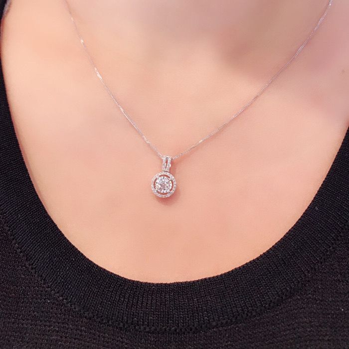 Zircon Pendant Round Diamond Necklace Luxury Temperament Jewellery_voghion.com