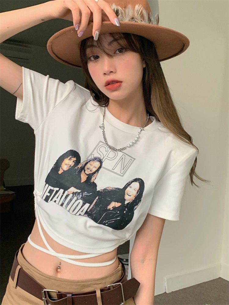 High waist short babes tops pure desire style girls be careful to wear sexy straps European and American high street t-shirt summer tide