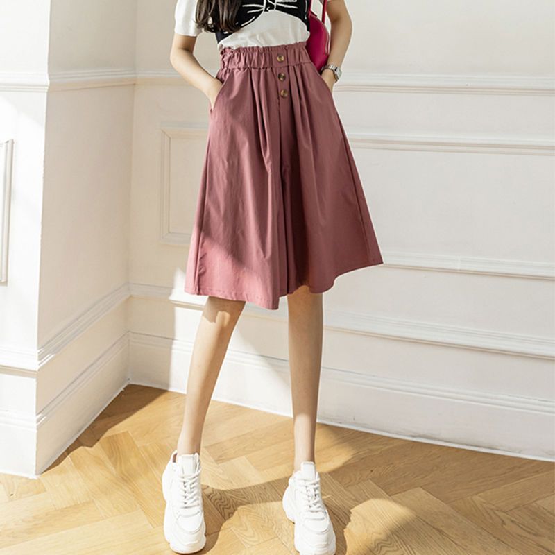Spring and summer shorts for women, new loose slimming casual half-length pants, semi-elastic wide-leg pants, high-waisted mid-length pants for women