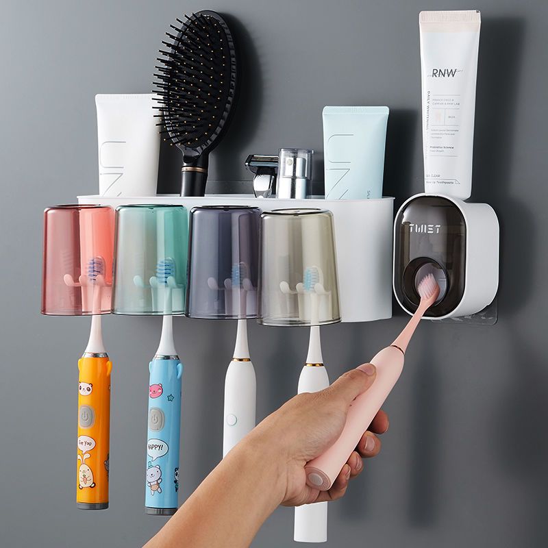 Toothbrush rack toilet hole free wall mounted mouthwash cup wall mounted toothpaste device dental cylinder dental appliance storage set