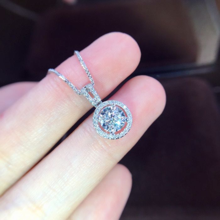 Zircon Pendant Round Diamond Necklace Luxury Temperament Jewellery_voghion.com