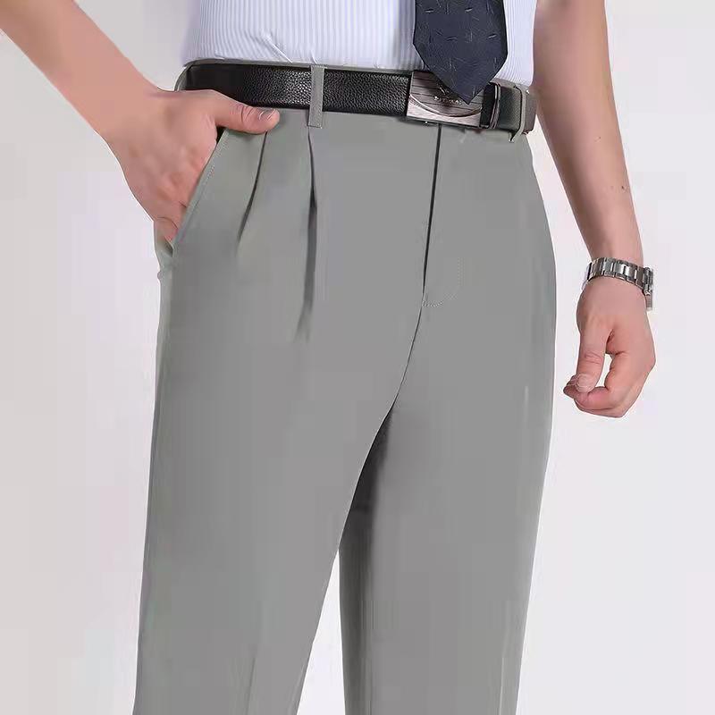 Double pleated men's trousers dad's suit formal suit trousers thick non-ironing hanging down high waist deep crotch middle-aged and elderly men's trousers enlarged