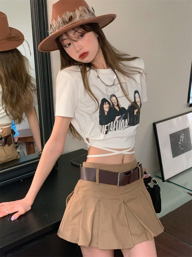 High waist short babes tops pure desire style girls be careful to wear sexy straps European and American high street t-shirt summer tide