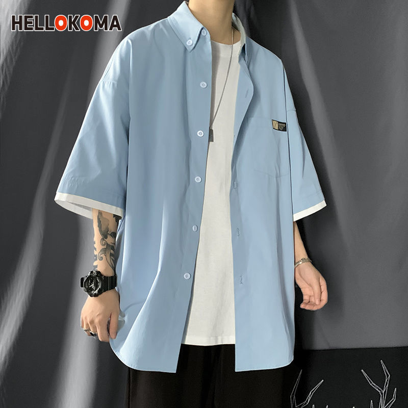 HELLO KOMA Hong Kong style suit men's summer a complete set of youthful wear and trendy fake two-piece shirt three-piece suit