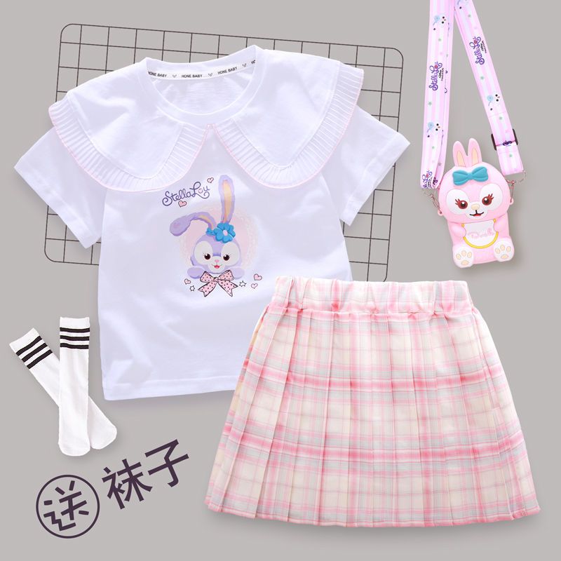 Girls' summer suit 2022 new children's summer foreign style fashionable girl Xingdailu big boy's short-sleeved two-piece suit