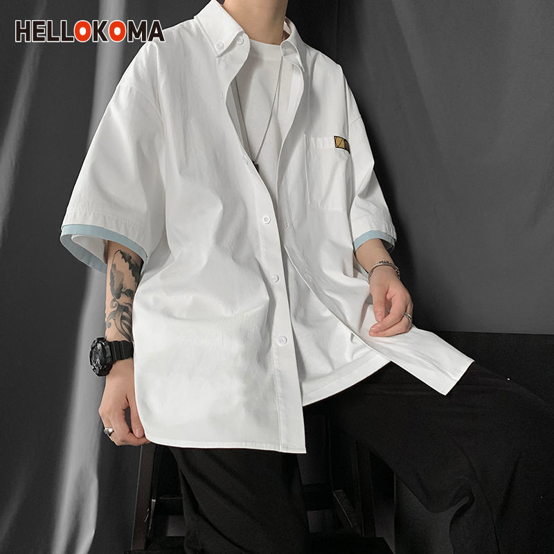 HELLO KOMA Hong Kong style suit men's summer a complete set of youthful wear and trendy fake two-piece shirt three-piece suit