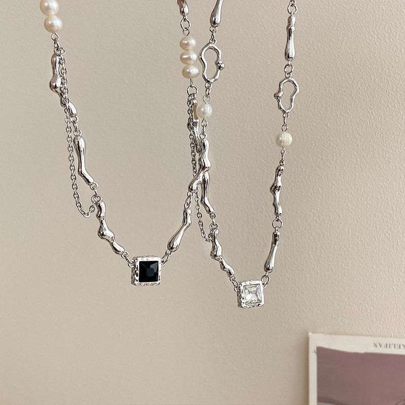 设计感淡水珍珠锆石拼接项链小众高级感锁骨链冷淡风项链