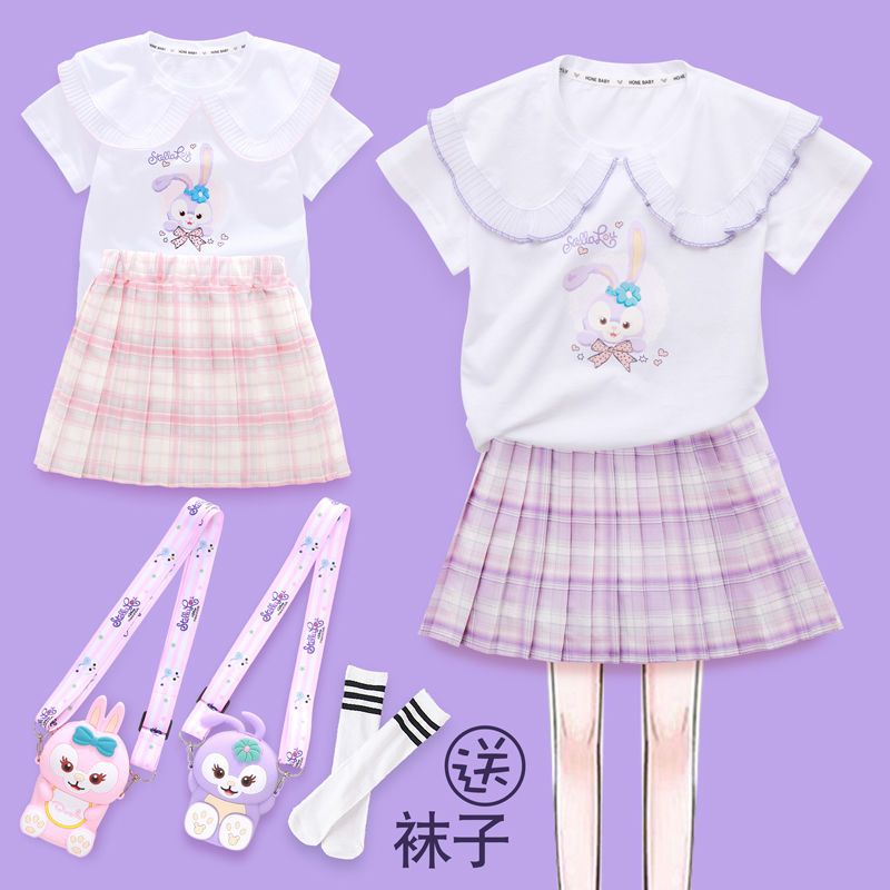 Girls' summer suit 2022 new children's summer foreign style fashionable girl Xingdailu big boy's short-sleeved two-piece suit