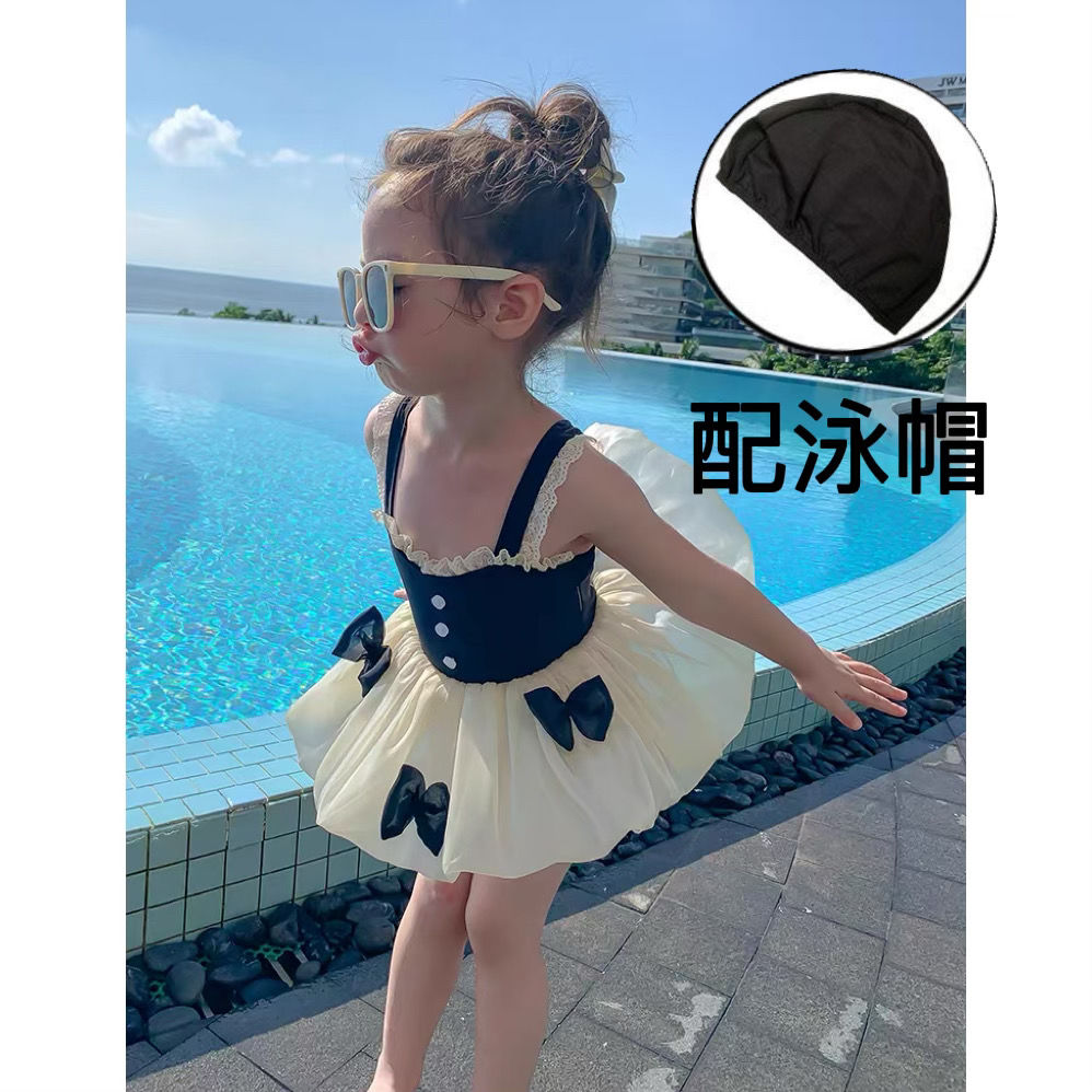 女童2023夏季新款連體泳裝可愛洋氣女寶寶中小童蕾絲公主風泳衣潮