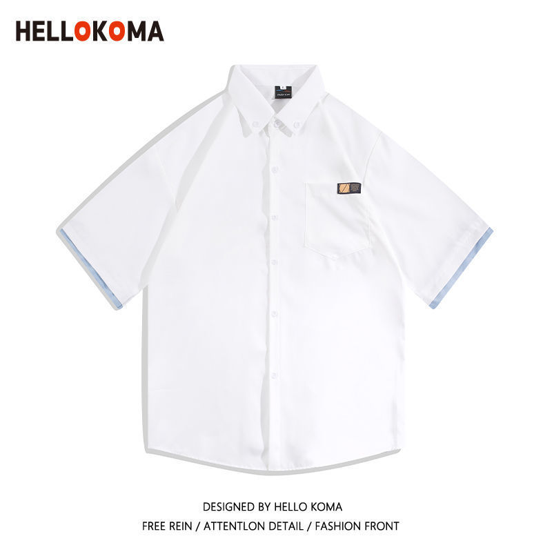 HELLO KOMA shirt men's summer thin fake two-piece short-sleeved shirt ins trendy handsome half-sleeved jacket