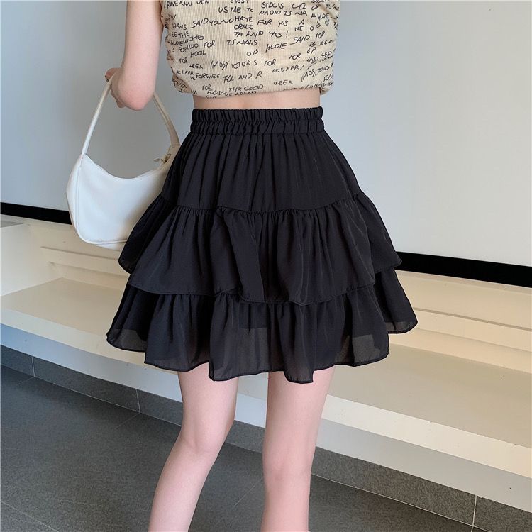 百褶A字半身裙女夏季2022新款小个子高腰短裙设计感显瘦蛋糕裙子