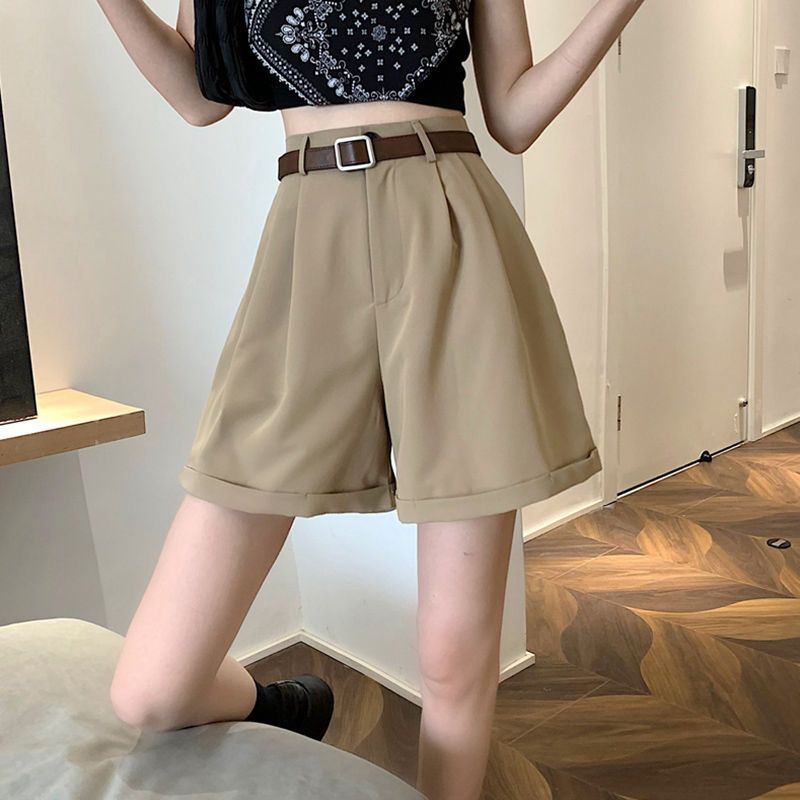Thin suit shorts women's loose  summer new Korean version slim high waist wide leg pants rolled edge casual pants