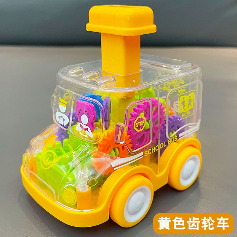 按压透明齿轮玩具车小黄鸭回力玩具车男孩玩具抖音同款回力小汽车
