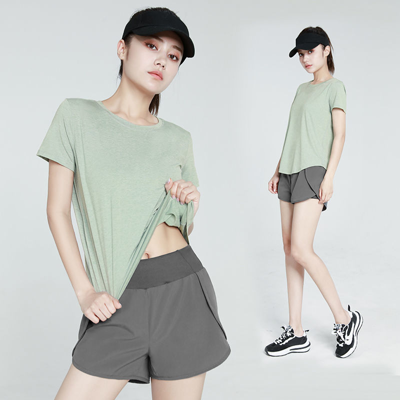 運動服套裝女薄夏季新款專業晨跑休閒跑步瑜伽速乾衣健身寬鬆短袖