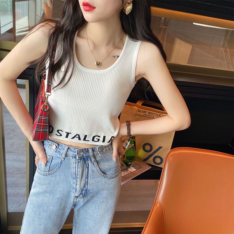 Striped knitted vest women's Xia Bingsi outerwear I-shaped design sense small suspenders inner bottoming short top